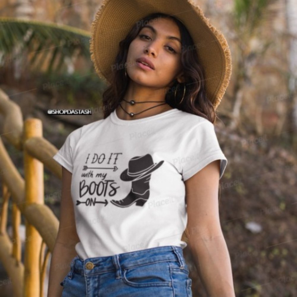 I DO IT WITH MY BOOTS ON COWGIRL TSHIRT - Picture 2 of 2